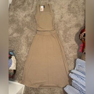 Elegant Tan Skirt Set